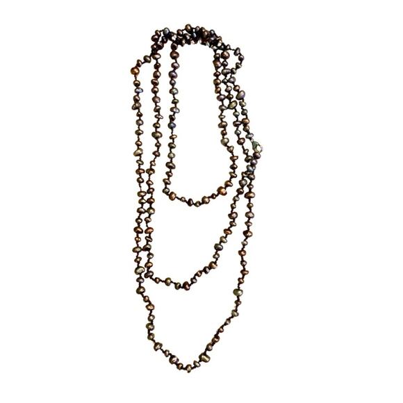 Jewelry - Vintage Boho Long Freshwater Pearl Necklace Lilac Purple Brown Bronze Gray